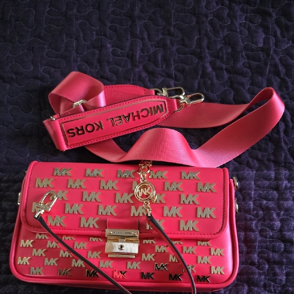 Michael Kors Fuchsia Crossbody Bag with Gold Accents
